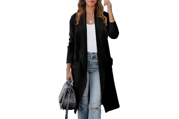 ANRABESS Women's Casual Long Sleeve Draped Open Front Knit Pockets Long Cardigan Jackets Sweater