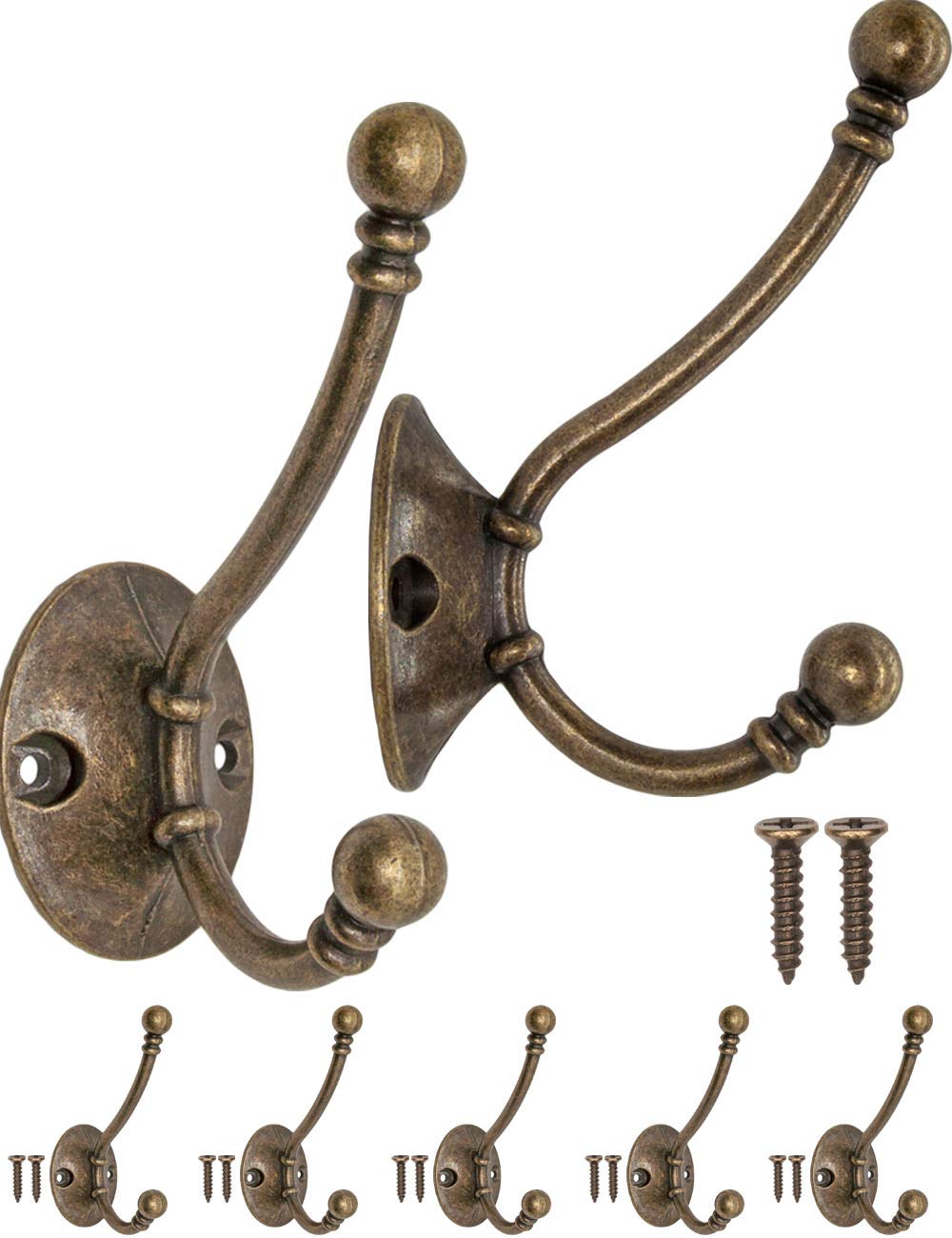Fuxxer® 5 x Classic Iron Hooks Wall Hooks 90 x 62 mm Bronze Set of 5