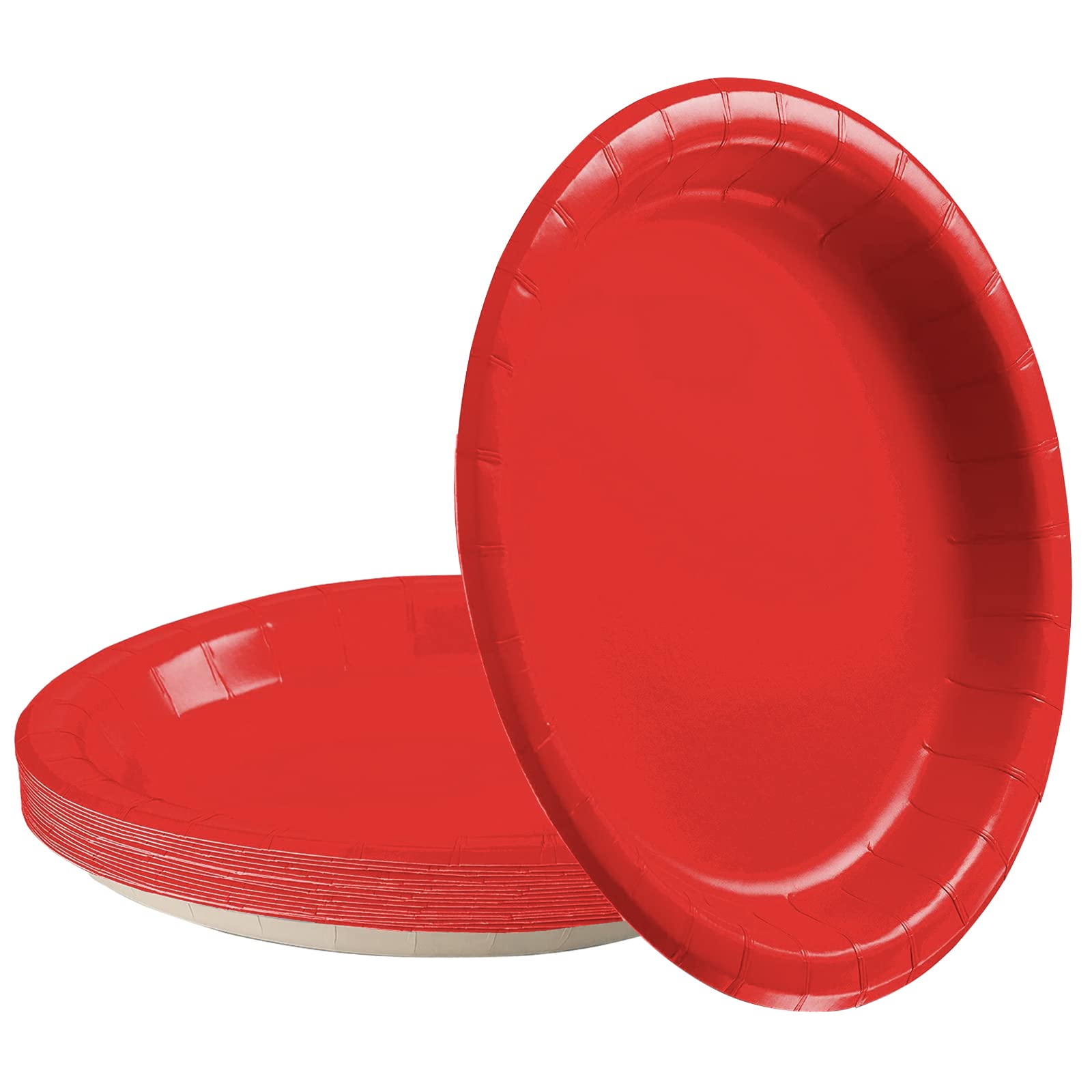 POPOYU 16Pcs Red Party Paper Plates 9 inch,Red Party Tableware Decor Red Disposable Paper Plate Red Plates for 2023 King Charles III Coronation Union Jack Royal Party Decorations