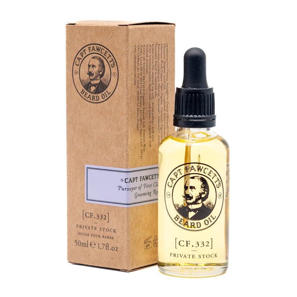 Captain Fawcett Private Stock Beard Oil 50ml – Classic Gentleman’s Conditioning Beard Oil – Softens, Nourishes & Adds a Subtle Woody, Spicy Fragrance