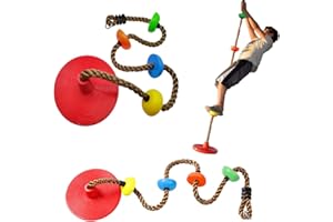 IFOYO Climbing Rope Swing for Trees, Heavy Duty Plastic Disc Swing Seat for Kids and Adults Outdoor Tree Backyard Playground Swing, Red