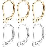 Beebeecraft 1 Box 60Pcs Leverback Earring Findings 24K Gold & 925 Sterling Silver Plated Clasp French Earring Hooks Ear Wire Clip Connector for Jewelry Making