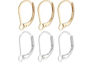 Beebeecraft 1 Box 60Pcs Leverback Earring Findings 24K Gold & 925 Sterling Silver Plated Clasp French Earring Hooks Ear Wire Clip Connector for Jewelry Making
