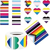 MEPLUM Pride Stickers 1000 PCS, LGBTQ+ Heart & Flag Stickers Pack Roll for Transgender Lesbian Bi Nonbinary Gay Pan ACE Stuff Parade Accessories Present (500 Pieces Per Roll)