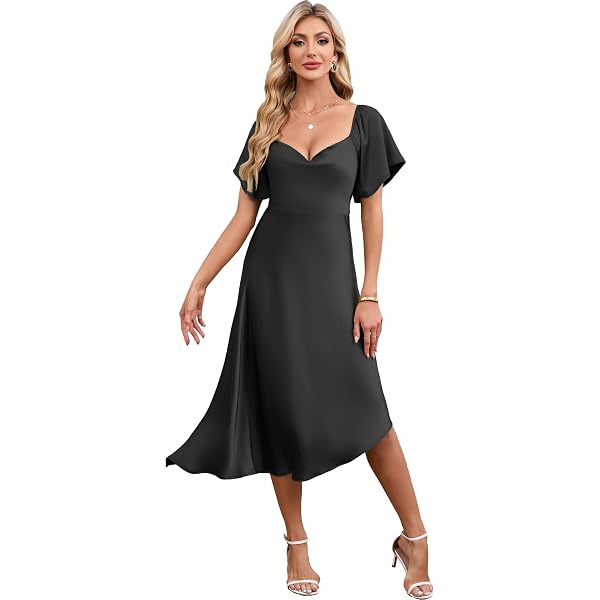 womens black midi dress with sleeves Rihoas Short Sleeve Floral Midi Dress
