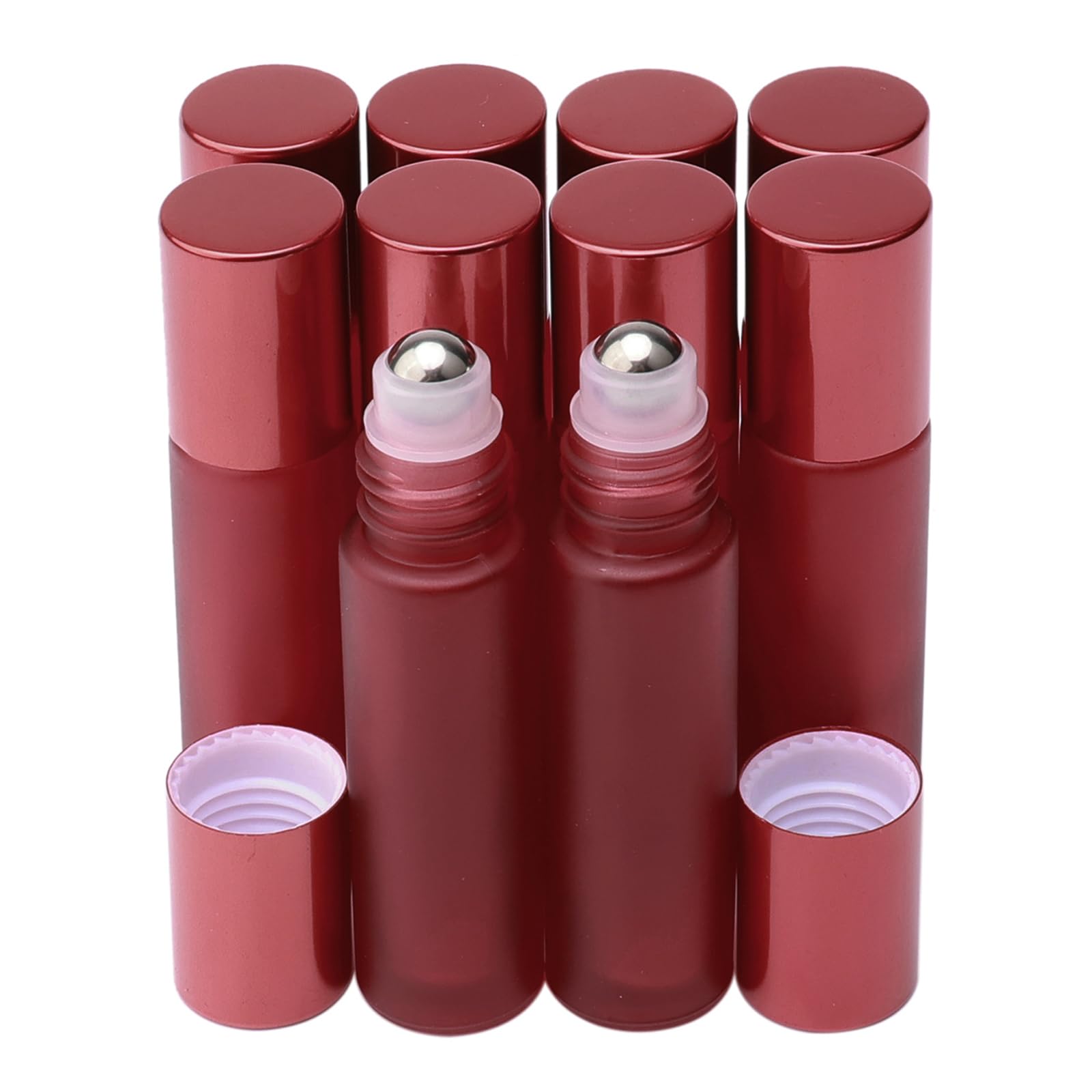 Pxyelec Empty Essential Oil Roller Bottles, 10 ml Glass Roll-on Bottles with Stainless Steel Roller Balls, Pack of 10 - Red