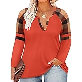 TIYOMI Plus Size Shirt for Women Long Sleeve Tops Round Neck Raglan Color Block Tee XL-5XL