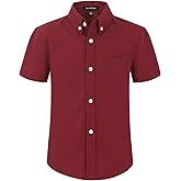 Spring&Gege Boys' Short Sleeve Oxford Button Down Shirt Formal Uniform Dress Shirt