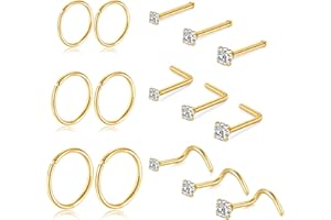 Titanium Nose Rings Hoops Studs 20G 15PCS L Shaped Screw Bone Nose Studs 1.5mm 2mm 2.5mm Cubic Zirconia Small Silver Black Go