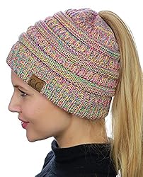 C.C BeanieTail Soft Stretch Cable Knit Messy High
