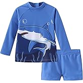 Toddlers and Baby Boys Rash Guard Swimsuits Set for Boys Long Sleeve Swim Shirt with Swim Trunks Two Piece Swim Set