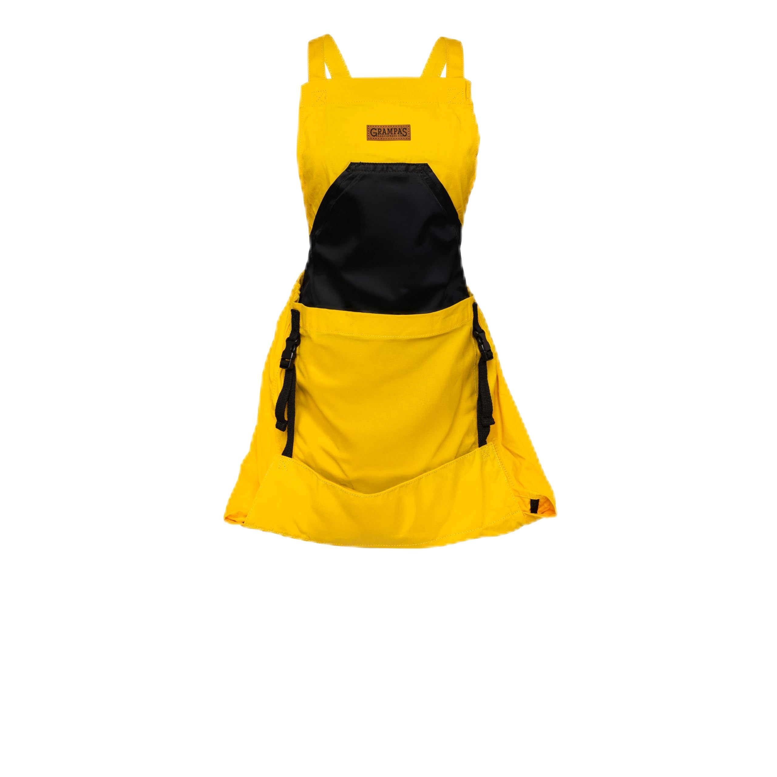 Grampa's Garden Apron - Cross Back Gardening Apron With Pockets For Women & Men | Harvest Apron with Large Kangaroo Pouch (Yellow)