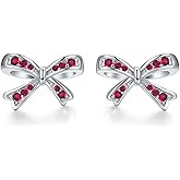 STHSPHOO 925 Sterling Silver Birthstone Bow Stud Earrings for Girls Women Bow Jewelry Birthday Gifts for Teens Kids Girls Bowknot Stud Earrings