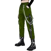 MEINVQIAOTI Black Cargo Pants for Women Techwear Women Loose Street Rock Style Casual Black Pants with Chain Goth Pants