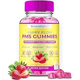 PMS Gummies - Happy Flow PMS Support Supplement for Women - Strawberry PMS Relief Supplement with Vitamin B6 for Hormone Balance, Period Support, Cramps, Hormonal Acne & Bloating Relief (60 Count)