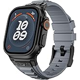 Sport Band for Apple Watch Ultra 3 2 Band 49mm 46mm 45mm 44mm, Men Tactics Rugged Silicone Rubber Waterproof Strap with Stainless Steel Metal for iWatch Series 11 10 9 8 7 6 5 4 SE 3 2 1