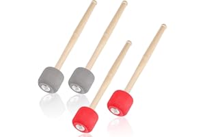 Covzoe 4 Pack Bass Drum Mallets, 13 Inch Percussion Sticks, Anti-Slip Soft Rubber Marching Drum Mallets with Wood Handle, Instrument Band Accessory for Drums Snare Drums