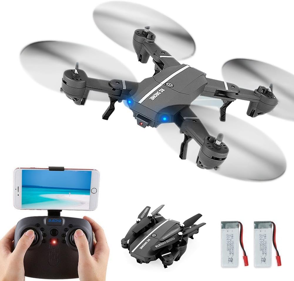 Beyondsky Foldable RC Drone 8807W Quadcopter, 2 Battery, Wifi FPV 2.4G 6-Axis Gyro Headless Mode One Key Return, with Wide-angle 720p 2MP Camera (8807W 2 battery)