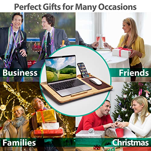Lap Desk Bamboo Laptop Lap Desk with with Vent Holes, Built in Mouse