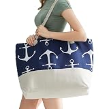 Amazon.com: Bolso grande de lona a rayas para playa, cierre de cremallera  superior, forro impermeable, bolso tipo tote para gimnasio, playa, viajes :  Ropa, Zapatos y Joyería