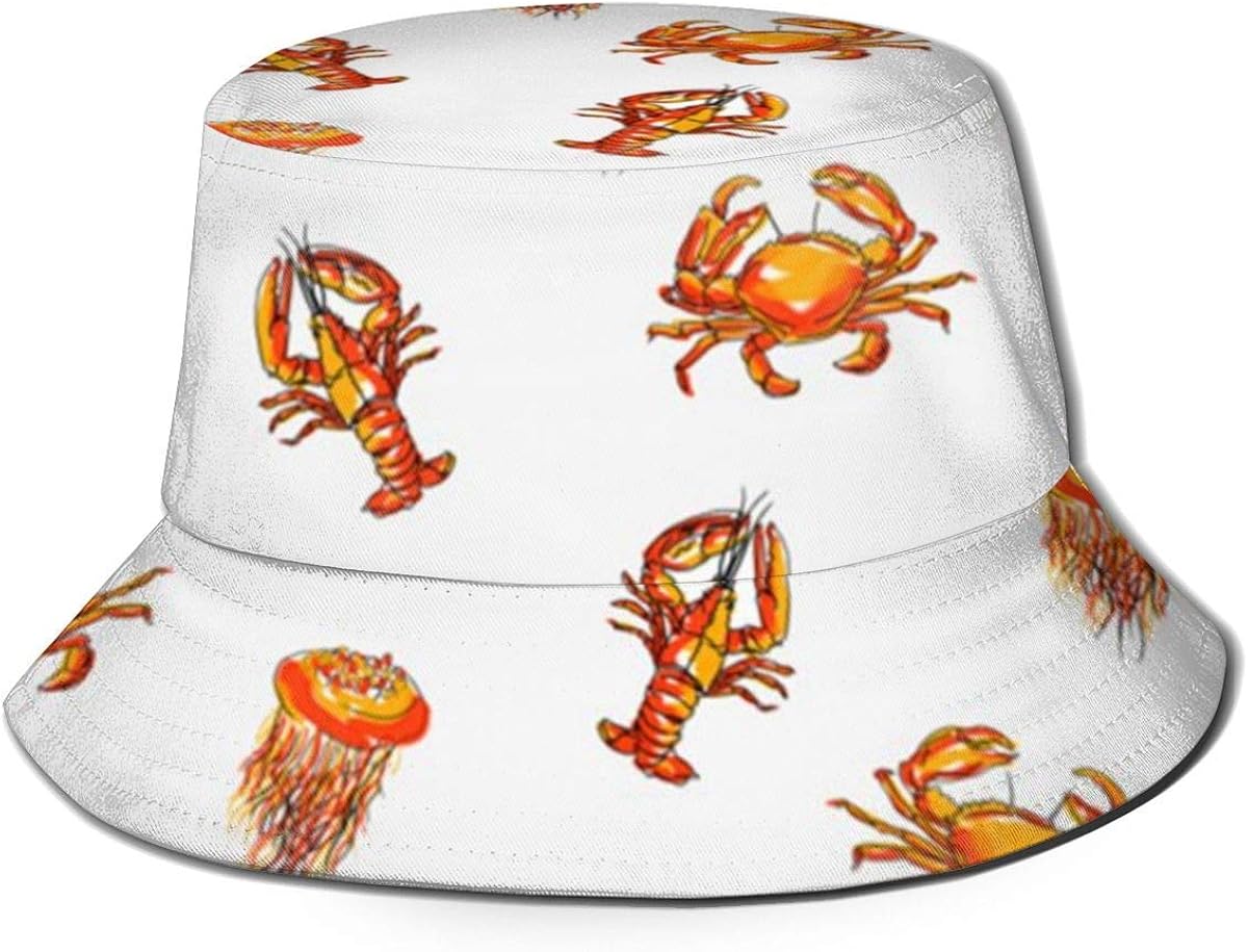 JL85hao Flat Top Breathable Bucket Hats Unisex Red Crab Lobster