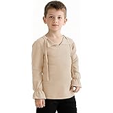 VZQI Boys Girls Medieval Lace-Up Neck Shirt Long Sleeve Renaissance Pirate Top Scottish Jacobite Halloween Costume Tunic