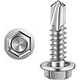 #14 x 1" (3/4" to 3" Available) Hex Washer Head Self Drilling Sheet Metal Screws with Drill Point, Stainless Steel 410, 100 PCS