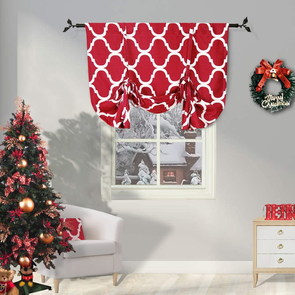 Melodieux Moroccan Thermal Insulated Tie Up Shade Room Darkening Blackout Rod Pocket Curtain for Small Window, 42 by 63 Inch, Red (1 Panel)