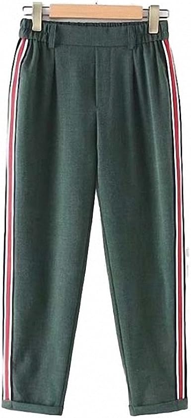 black pants with green side stripe