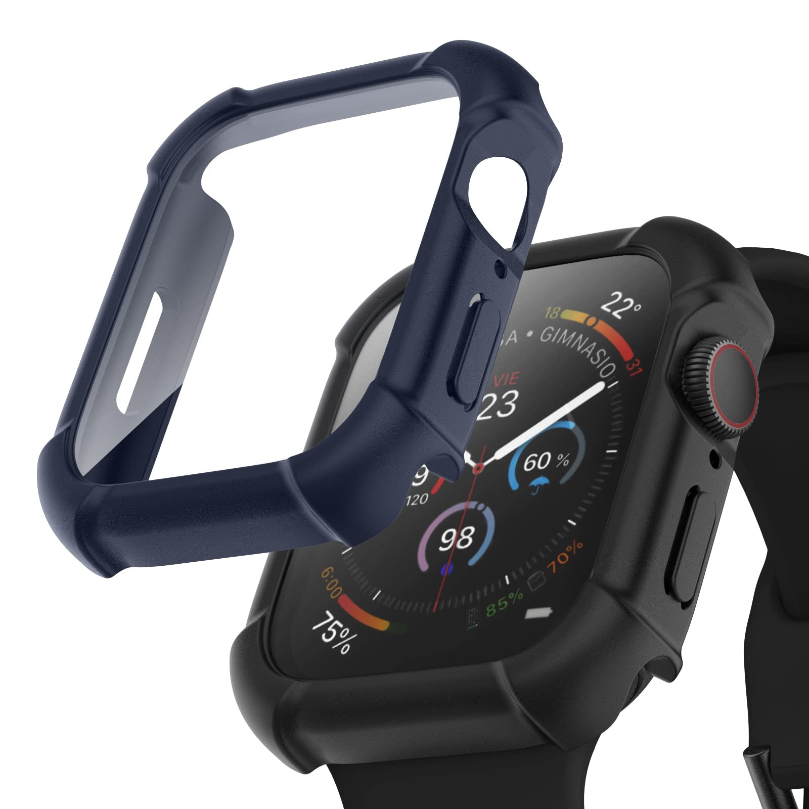 Recoppa Military Sturdy Hard Case compatible for Apple Watch Series 8/7 45mm with Screen Protector, 360 Degree Protective Cover for iWatch 8/7 45mm 2 pack Black/Blue