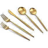 VANVRO Matte Gold Silverware Set, 20-Piece Stainless Steel Flatware, Tableware Cutlery Service for 4, Satin Finish Utensils, Knife Fork Spoon for Home and Restaurant, Dishwasher Safe