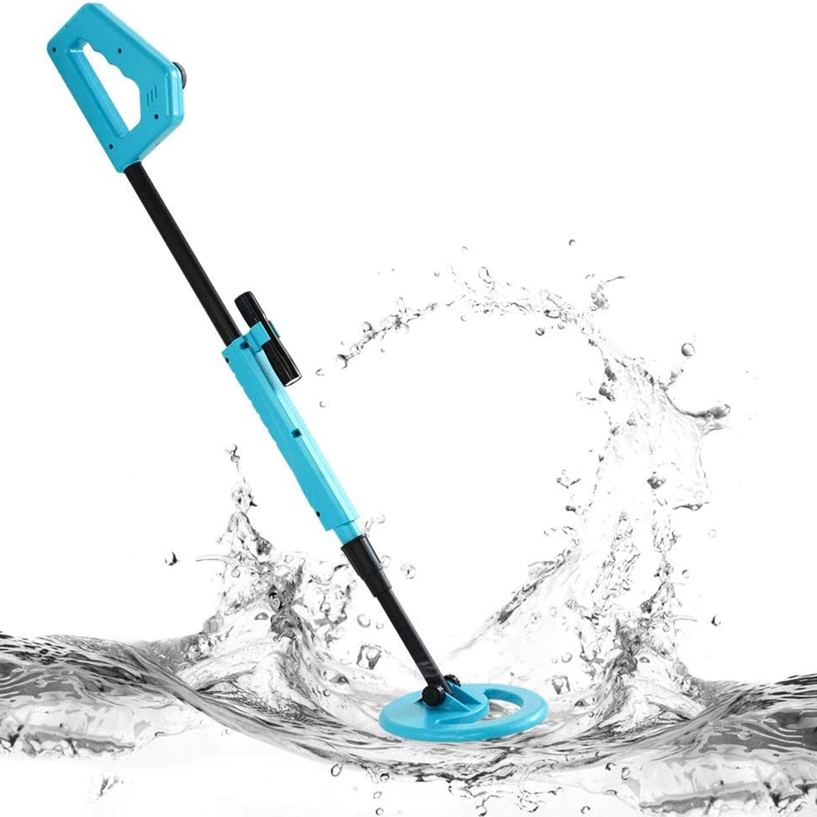 allsun Handheld Lightweight Metal Gold Detector with 6 Inch Rainproof Search Coil 29.5-40 Inch Height Adjustable Stem Flashlight Blue