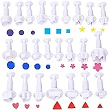 Fondant Plunger Cutters Set- 24pcs Fondant Cutters Cake Cutters for Decorating Heart Flower Star Geometric Shape DIY Decorati