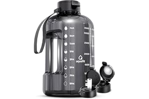 AQUAFIT 1 Gallon Water Bottle with Time Marker - Straw & Chug Lid - BPA Free Gym Water Bottle with Straw - Big Gallon Jug (Gray, 128 oz - 2 Lids)