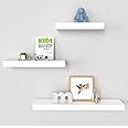 Ballucci Modern Floating Shelves for Wall, Set of 3 Wood Wall Mount Ledges for Living Room, Bedroom, Nursery, Bathroom, Kitchen, 12", 16", 24" - White
