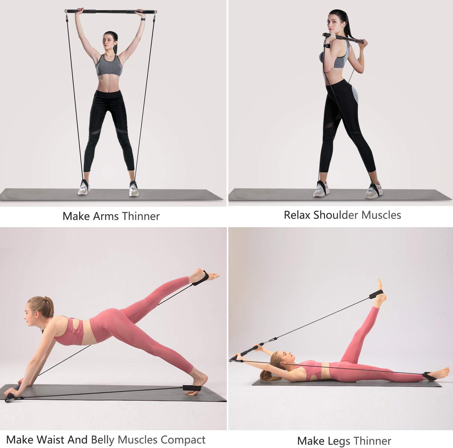 XMIAO Portable Pilates Bar Kit with Lightweight Resistance Band, Yoga Exercise Toning Bar with Foot Loops, Pilates Stick Suitable for Body Workout Yoga Fitness Shaping Strength Training : Sports & Outdoors