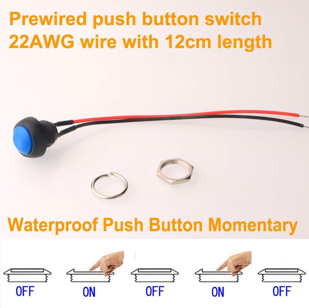 Gebildet 6pcs 12mm 3A/250VAC Prewired Waterproof Momentary Push Button SPST ON/OFF - Image 5