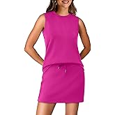 WIHOLL Two Piece Skirt Sets for Women Summer Vacation Outfits Tennis Skirt Crew Neck Top Versatile Lounge Sets