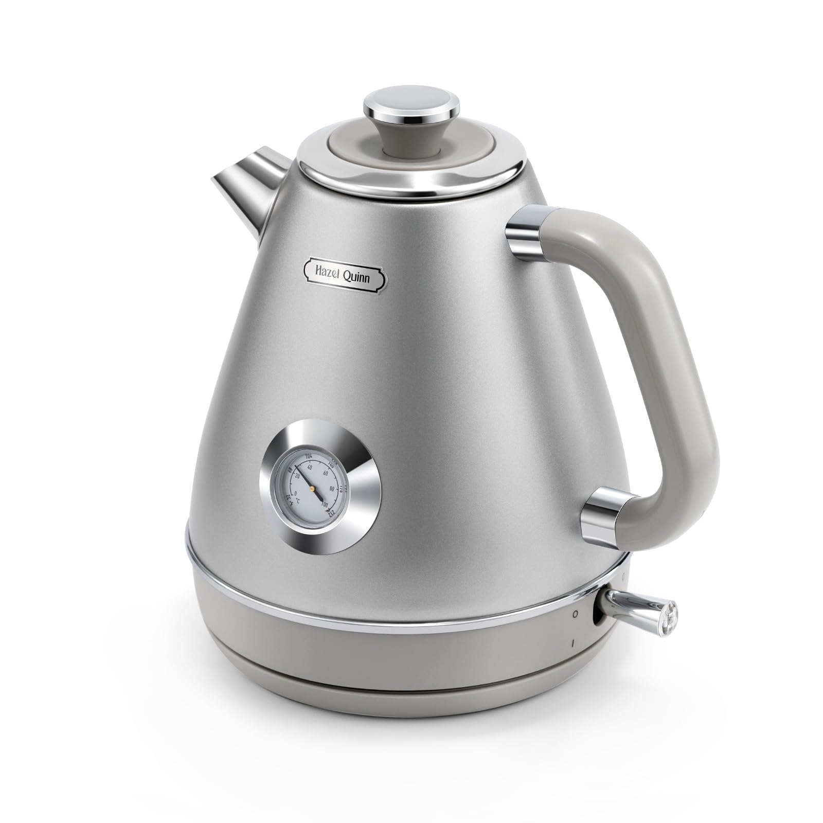Photo 1 of Hazel Quinn Retro Electric Kettle - 1.7 Liters / 57.5 Ounces Tea Kettle with Thermometer, All Stainless Steel, Fast Boiling 1200 W, BPA-free, Cordless, Rotational Base, Automatic Shut Off - Space Gray