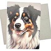 Whitman and Daughter Australian Shepherd Card (1 Premium Card, 5X7 Inches) dog card blank for all occasions like happy birthday, thinking of you or get well wishes - 664