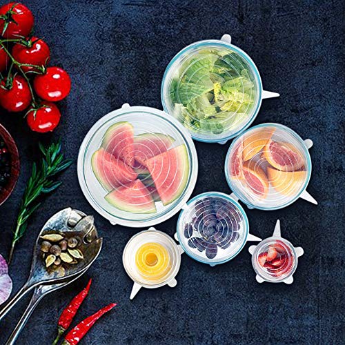 Couvercles en Silicone, Phyles 6 pcs Couvercles Extensibles en Silicone Réutilisable Couvercle Universel/Conservation des aliments, Protection Alimentaire, Convient au Micro-ondes/le four/le frigo