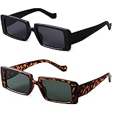 GIFIORE Trendy Rectangle Sunglasses Retro Cool 90s Vintage Fashion Narrow Square Frame Sun Glasses UV400 Protection