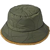 OctMoon Women's Winter Bucket Hat, Fuzzy Lined Nylon Quilted Hat with Metal Detail, Warm Furry Bucket Hat for Cold Weather