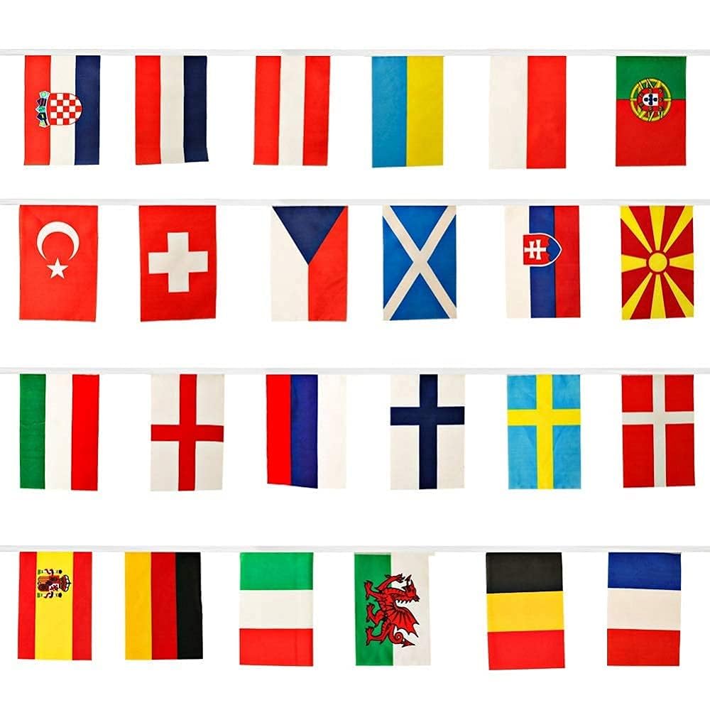 Euro 2024 Football Championship Decorations Bunting Banner Flag, European Football Flag Bunting with 24 Participating Teams Flags for Garden Bar Party Indoor Outdoor Décor (6.5M（14 * 21CM）)