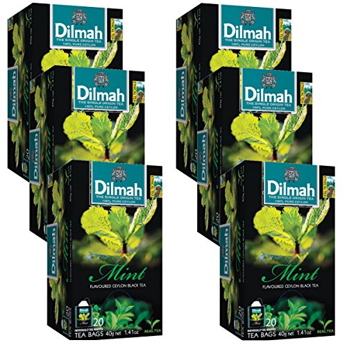 Dilmah Mint Flavored Ceylon Black Tea X 6 Packs - 120 Tea Bags - 40g (1.41 oz) - Pure Sri Lanka Ceylon Tea Box Real Tea