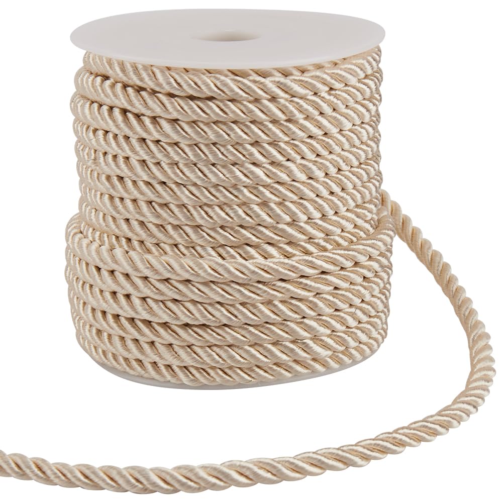 GORGECRAFT 18M Decorative Twisting Cord 6mm Polyester Twist Rope Twine Braided Cording Thread String Ribbon for Home Decor Curtain Tieback Upholstery Honor Cord Sewing Crafting Beige
