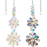 2 PCS Crystal Flower Sun Catcher Prisms Colorful Suncatcher Hanging Ornament Crystals Sunflower Rainbow Maker Suncatchers for Windows Hanging Indoor Outdoor Balcony Aesthetic Home Patio Garden Decor