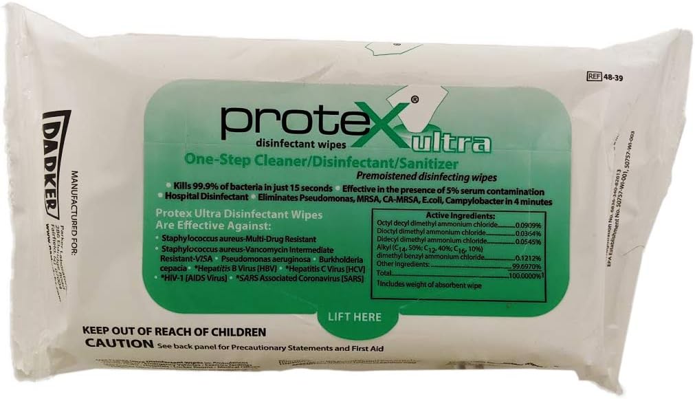Parker Protex Ultra Disinfectant Soft 6 Inch x 6 Inch Non-Abrasive Wipes, 60 Count Soft Pack