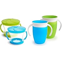 Munchkin Miracle 360 Trainer Cup and Snack Catcher, 4 Piece Set, Blue/Green