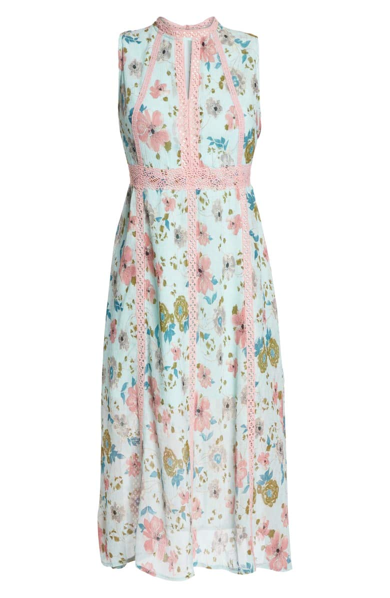 Foxiedox Kinsey Blue Floral Lace Trim A Line Gauze Midi | Desertcart Gambia